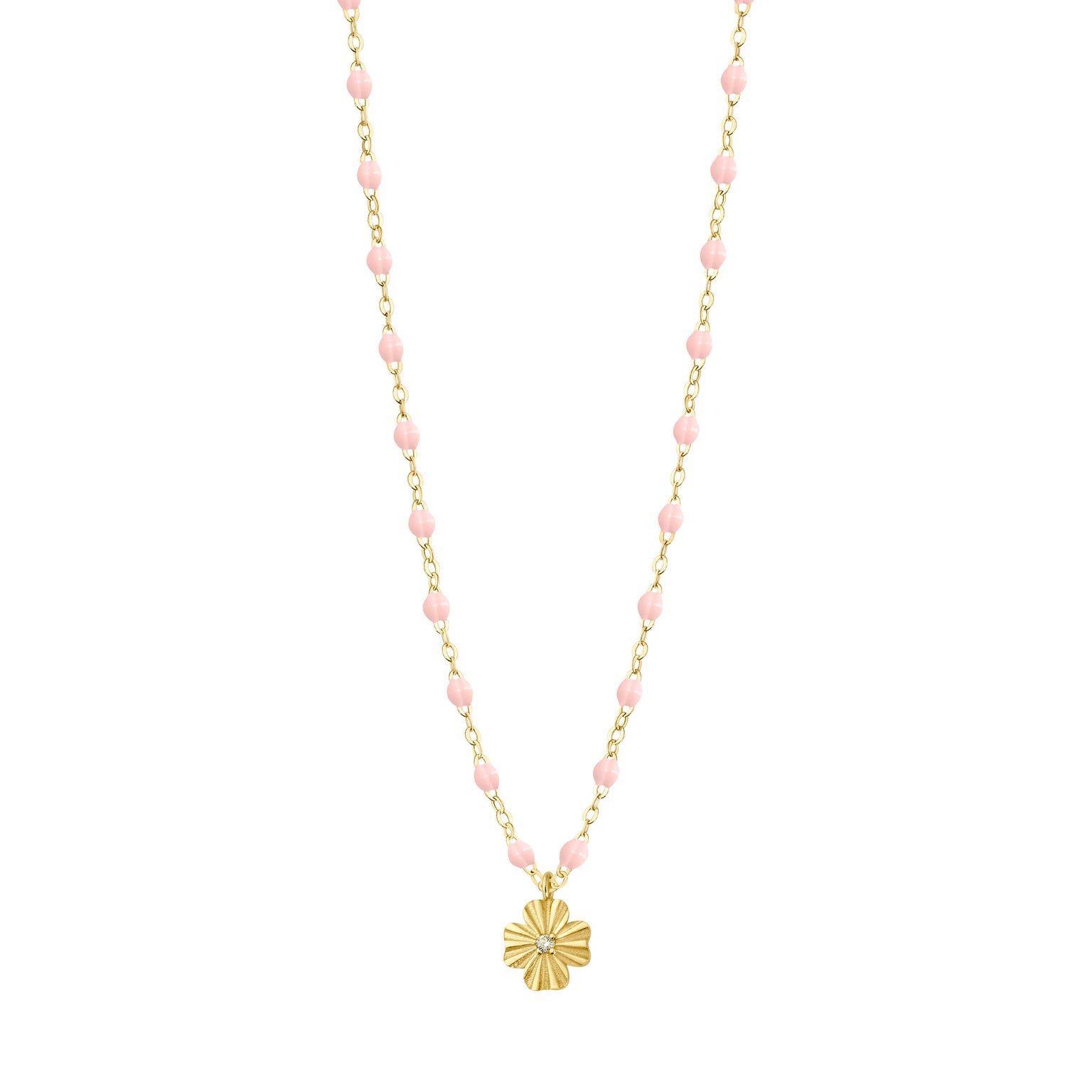 Gigi Clozeau - Collier rose bébé Trèfle Lumière, diamant, or jaune, 42 cm