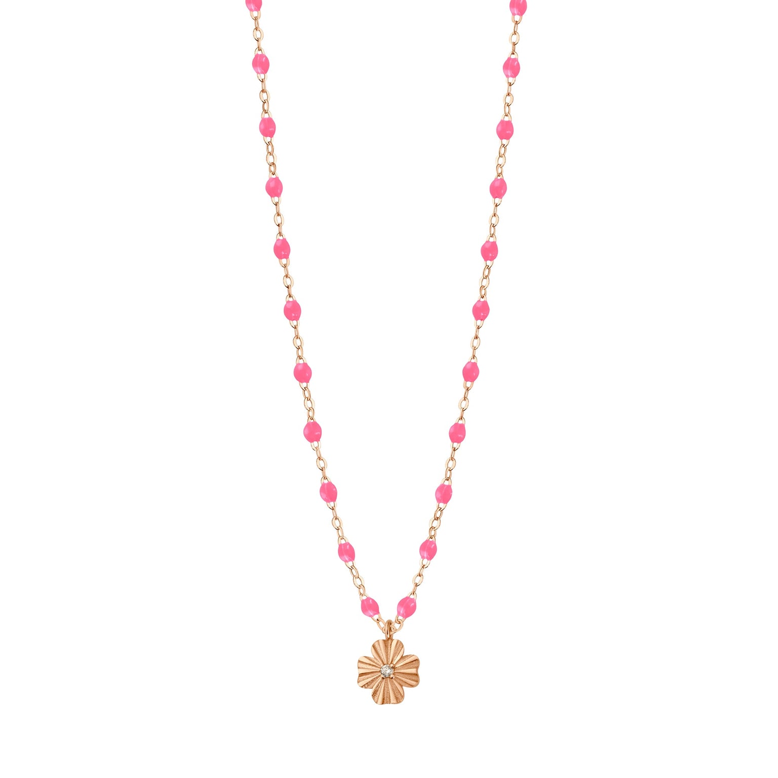 Gigi Clozeau - Collier rose fluo Trèfle Lumière, diamant, or rose, 42 cm