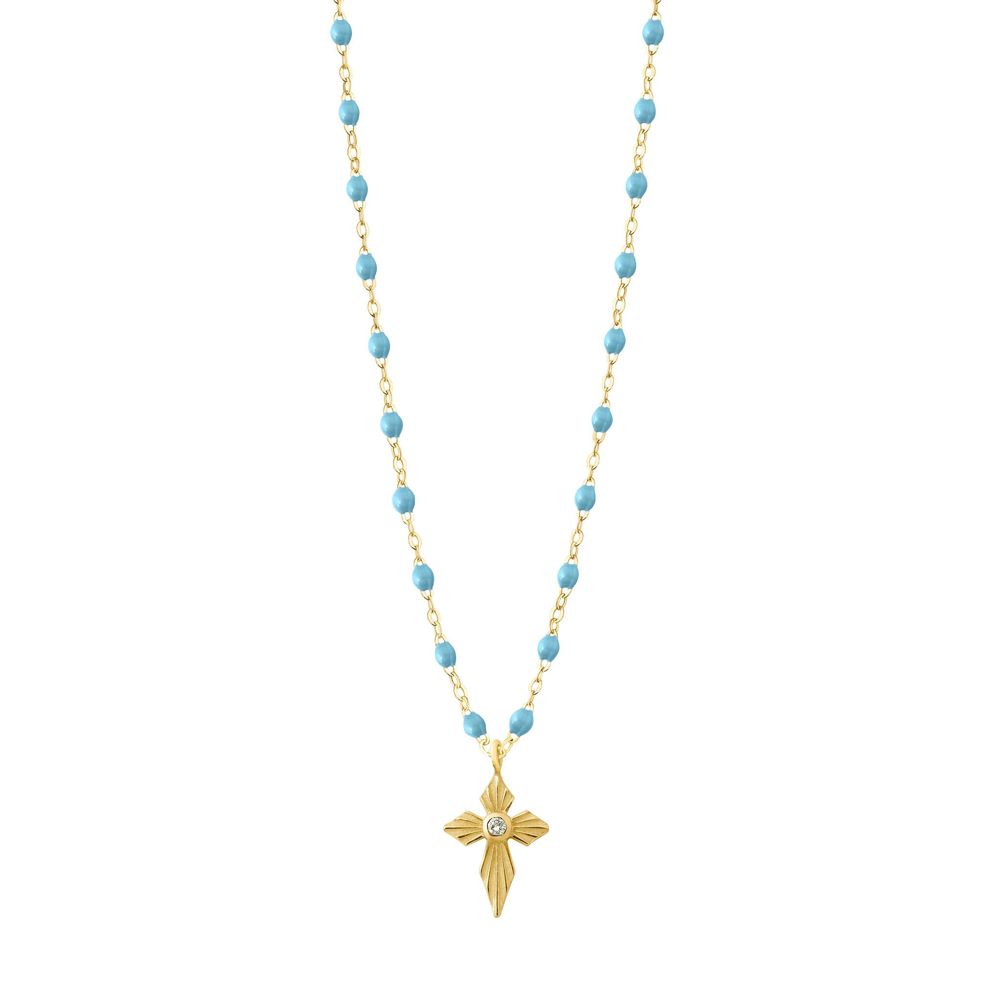 Gigi Clozeau - Collier turquoise Croix Lumière diamants, or jaune, 42 cm