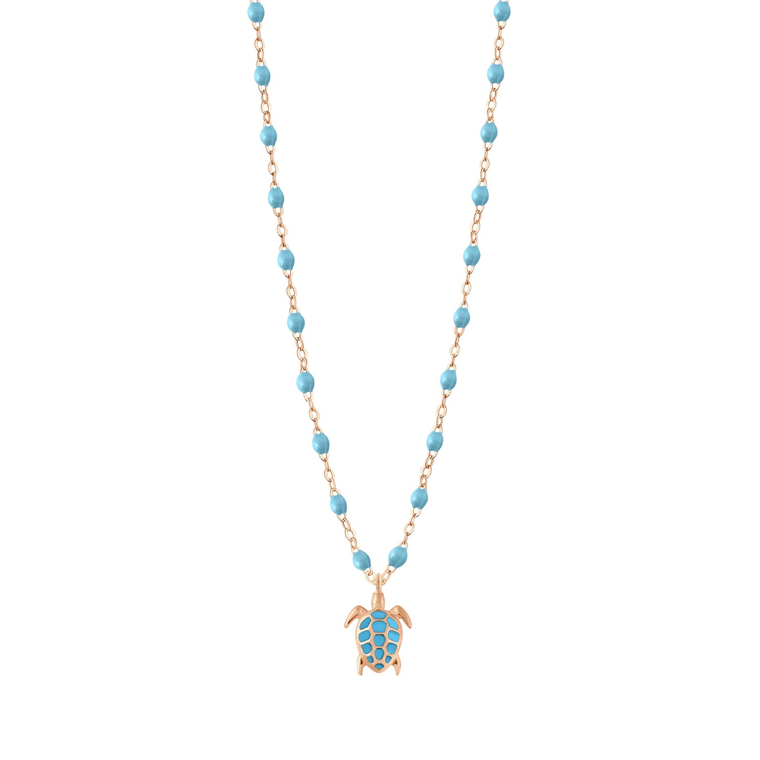 Gigi Clozeau - Collier turquoise Tortue, or rose, 42 cm