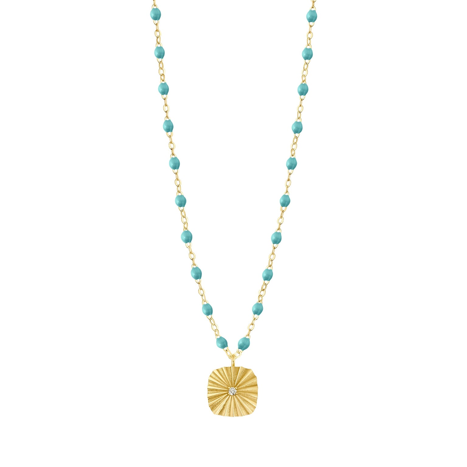 Gigi Clozeau - Collier turquoise vert Miss Lumière diamant, or jaune, 42 cm
