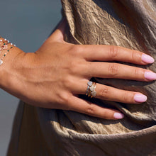 Photo de la main d’une femme portant plusieurs bagues In Love Gigi Clozeau.