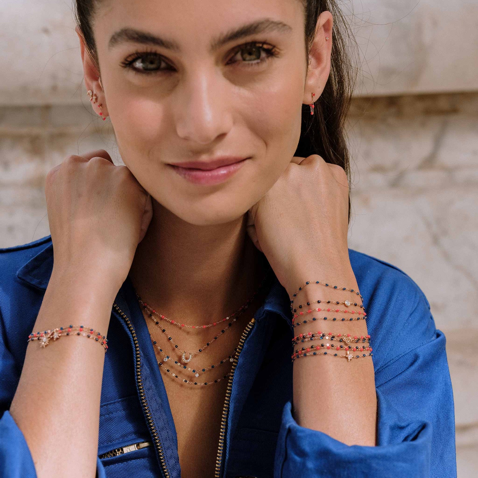 Gigi Clozeau - Collier nuit Fer à cheval, diamants, or rose, 42 cm