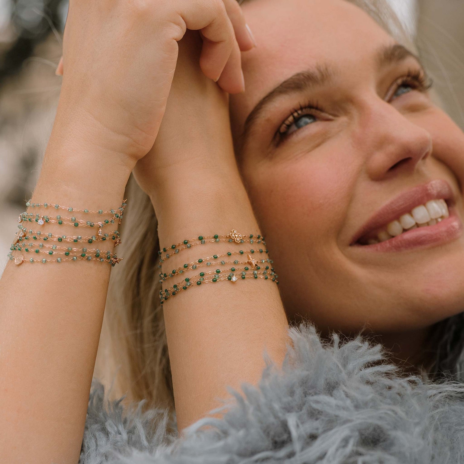 Gigi Clozeau - Bracelet menthe Gigi Suprême, or rose, 1 diamant, 17 cm