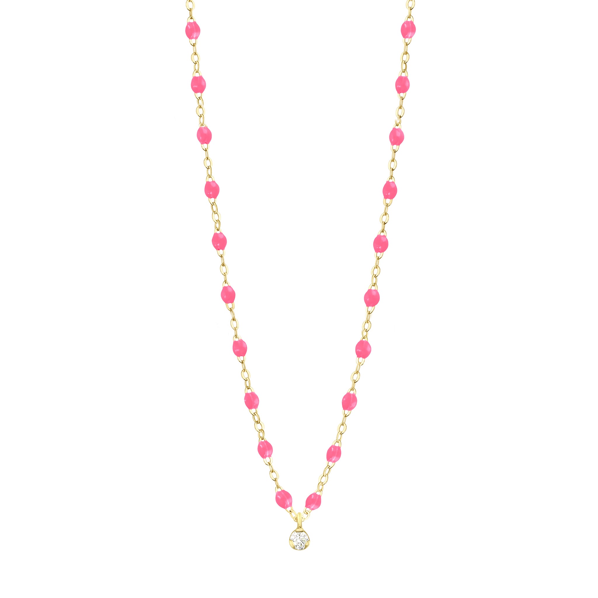 Gigi Clozeau - Collier rose fluo Gigi Suprême, or jaune, 1 diamant, 42 cm