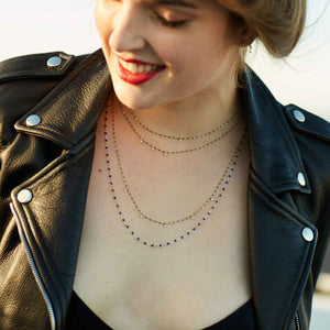 Gigi Clozeau - Collier prusse Mini Gigi, or rose, 3 diamants, 42 cm
