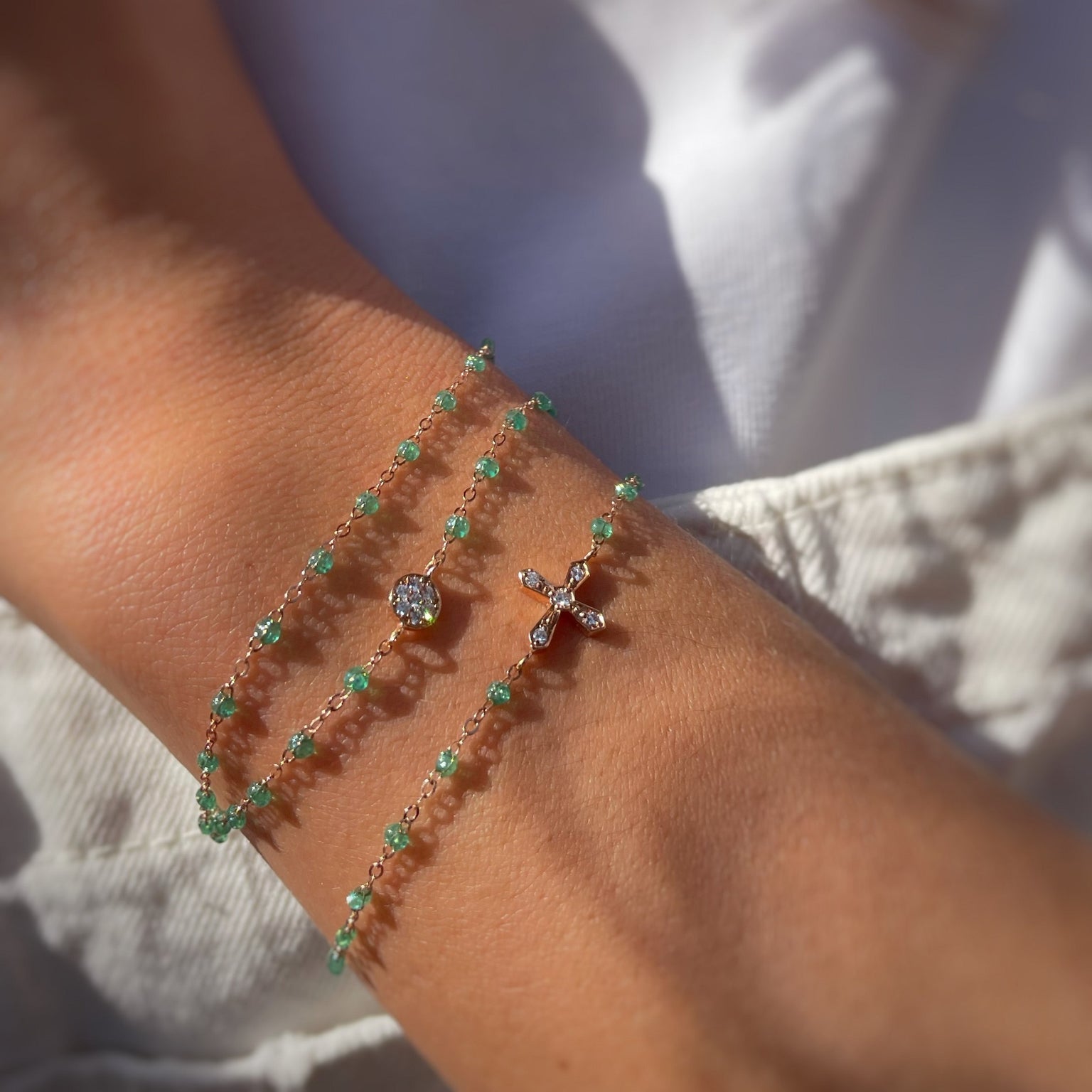 Gigi Clozeau - Minzgrünes Armband Puce, Diamanten, Gelbgold, 17 cm