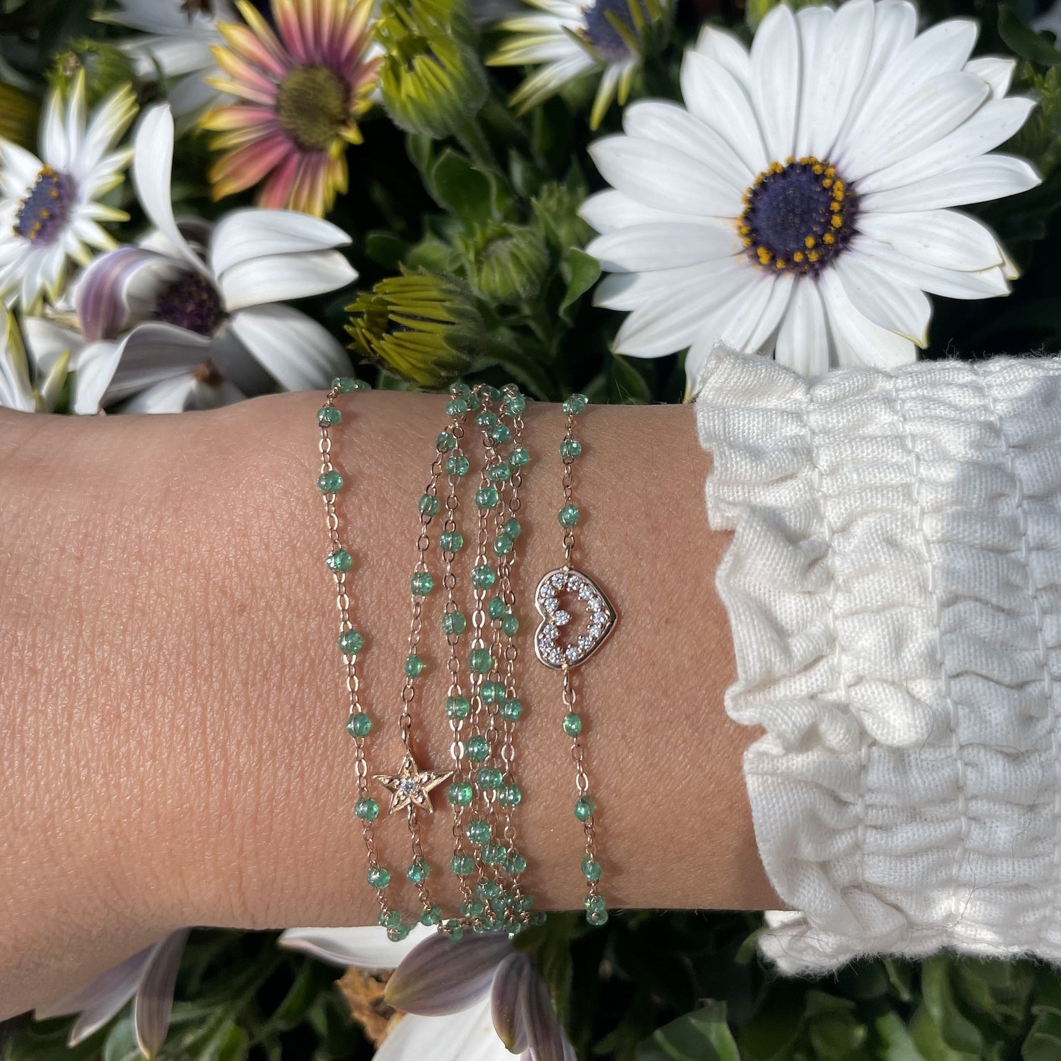 Gigi Clozeau - Minzgrünes Armband Etoile, Diamant, Gelbgold, 17 cm