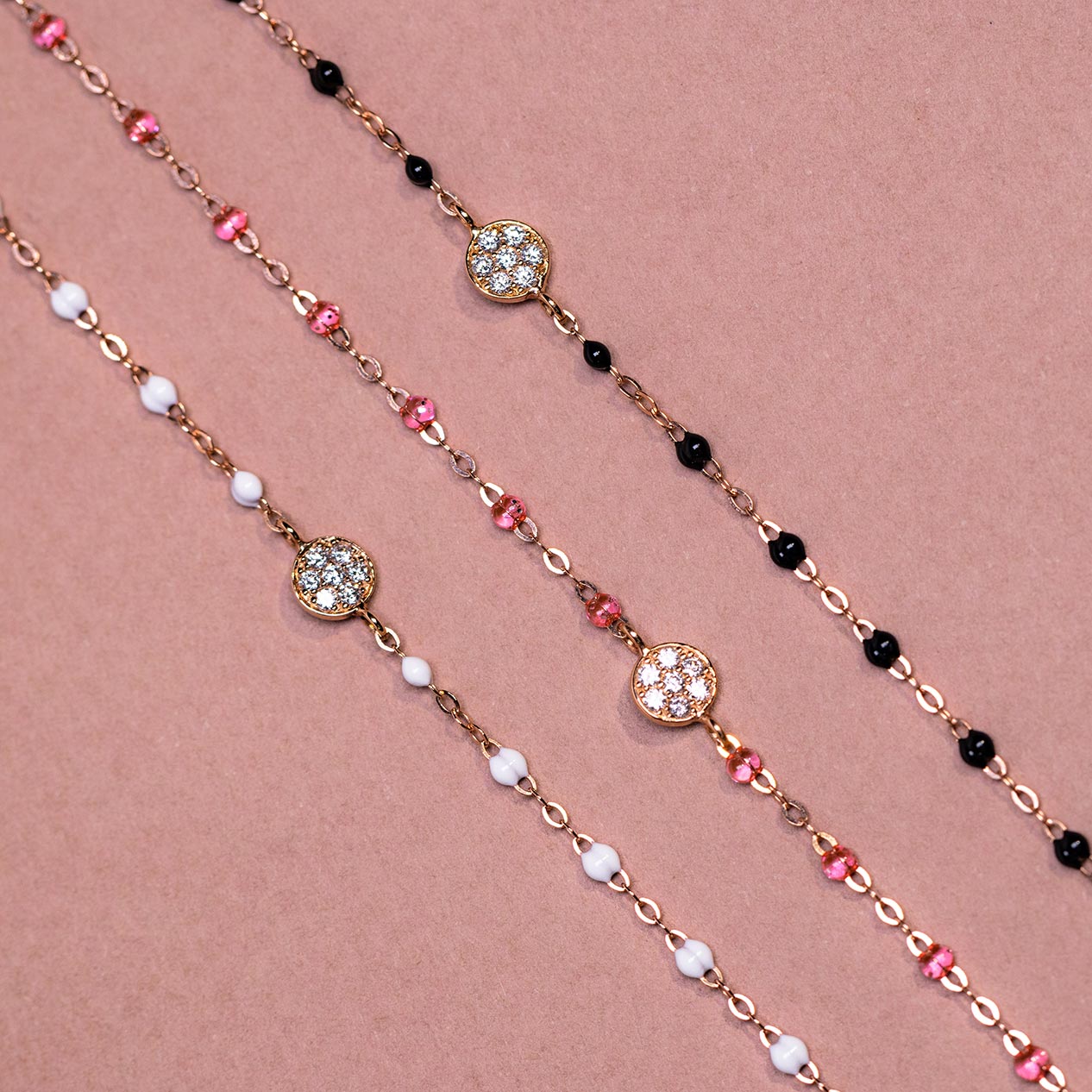 Gigi Clozeau - Bracelet noir Puce diamants, or rose, 17 cm