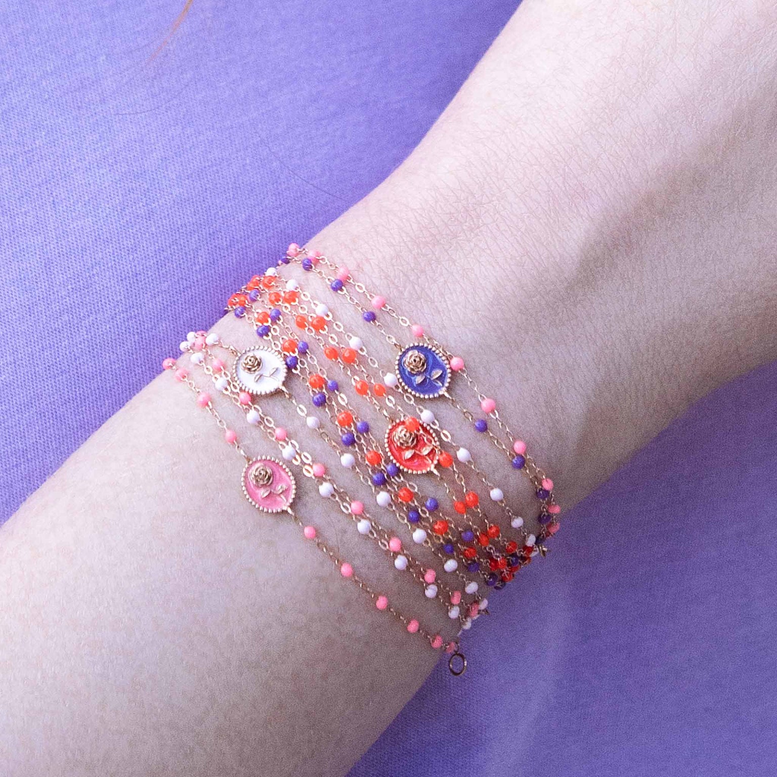 Gigi Clozeau - Armband Rose, mauvefarbenes Kunstharz, Roségold, 17 cm