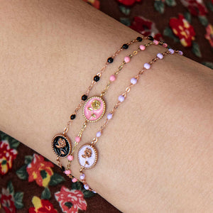 Gigi Clozeau - Armband Rose, Kunstharz in Fuchsia, Gelbgold, 17 cm