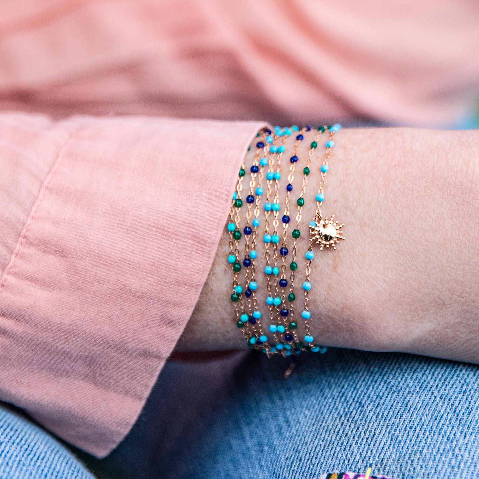 Gigi Clozeau - Bracelet émeraude Classique Gigi, or rose, 17 cm