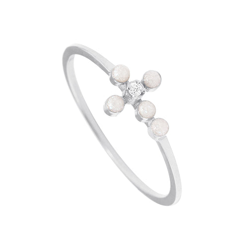 Gigi Clozeau - Bague opale Croix Perlée, diamant, or blanc, T 54