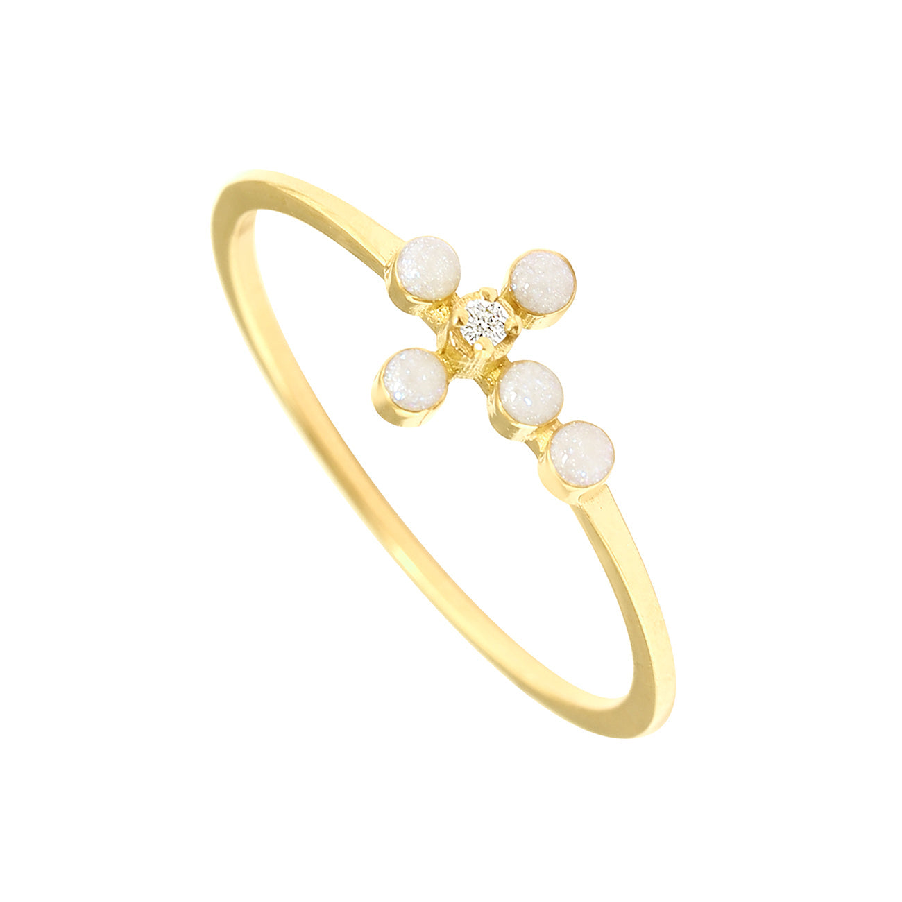 Gigi Clozeau - Bague opale Croix Perlée, diamant, or jaune, T 50