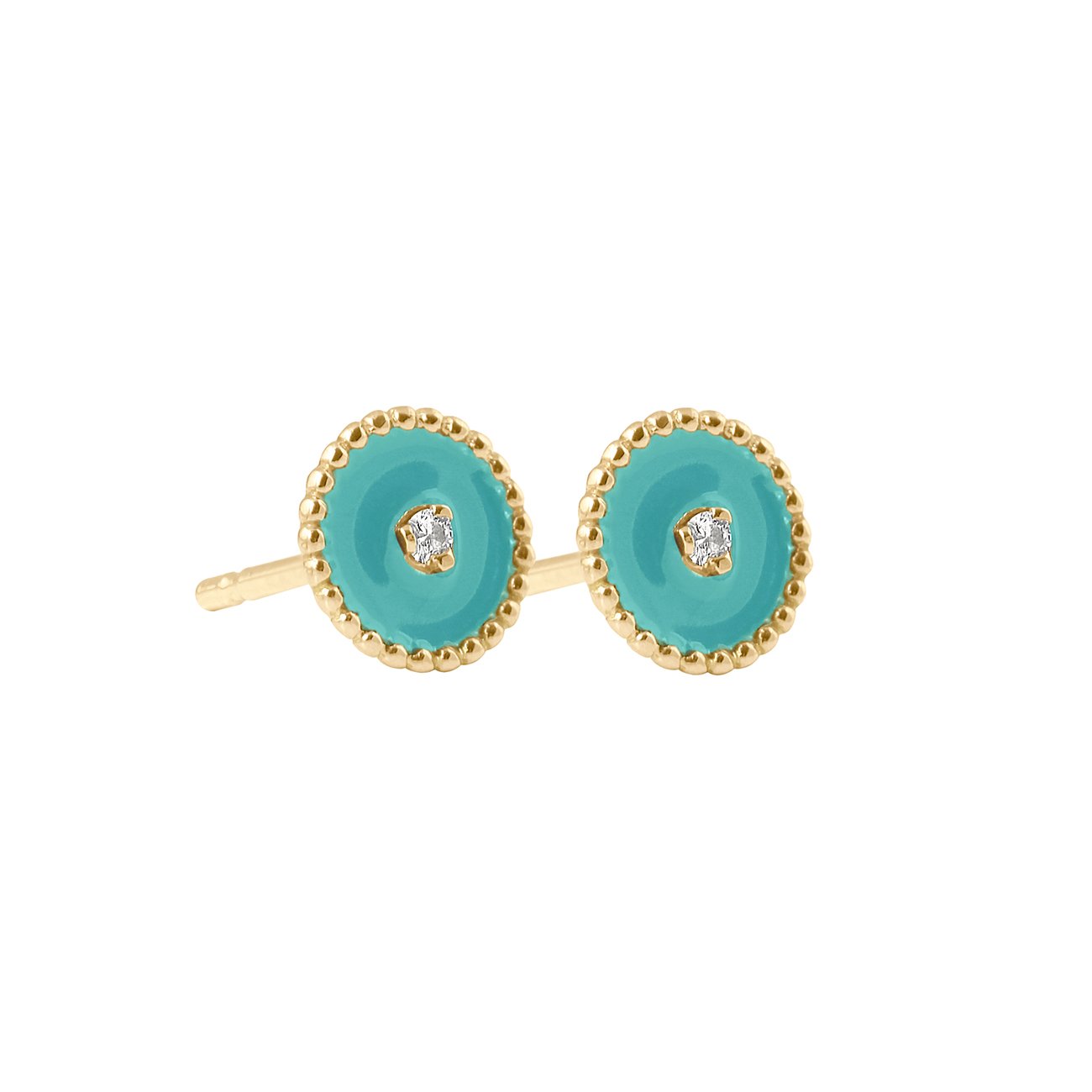 Gigi Clozeau - Boucles d'oreilles Etoile du Nord, résine turquoise vert, diamant, or jaune