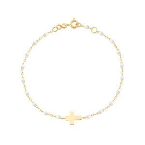 Gigi Clozeau - Bracelet bébé blanc Croix, or jaune, 13 cm