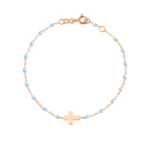 Gigi Clozeau - Bracelet bébé bleu layette Croix, or rose, 13 cm