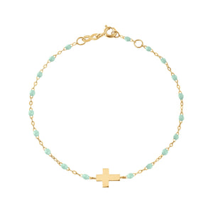 Gigi Clozeau - Bracelet bébé jade Croix, or jaune, 13 cm