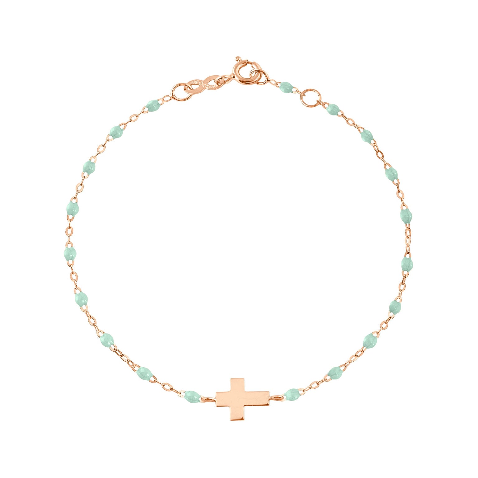 Gigi Clozeau - Bracelet bébé jade Croix, or rose, 13 cm