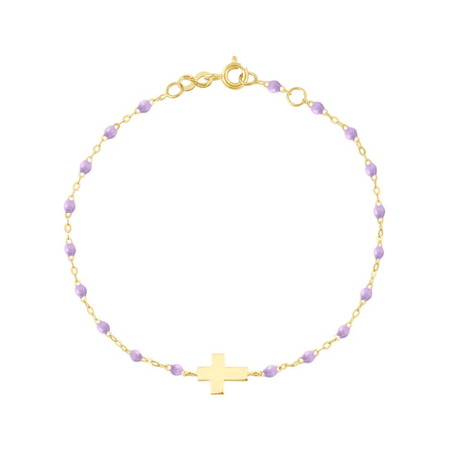Gigi Clozeau - Bracelet bébé parme Croix, or jaune, 13 cm
