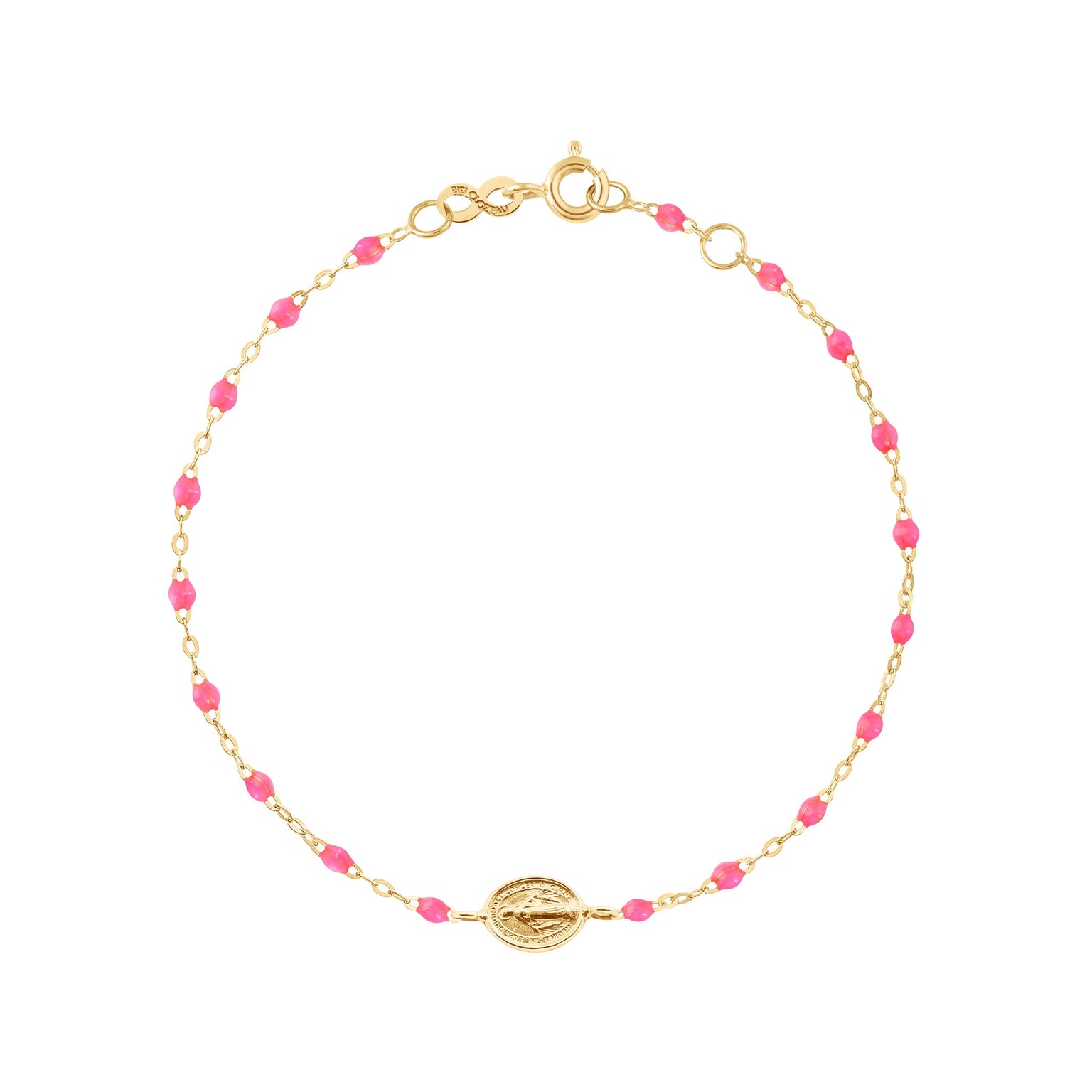 Gigi Clozeau - Bracelet bébé rose fluo Madone or jaune, 13 cm