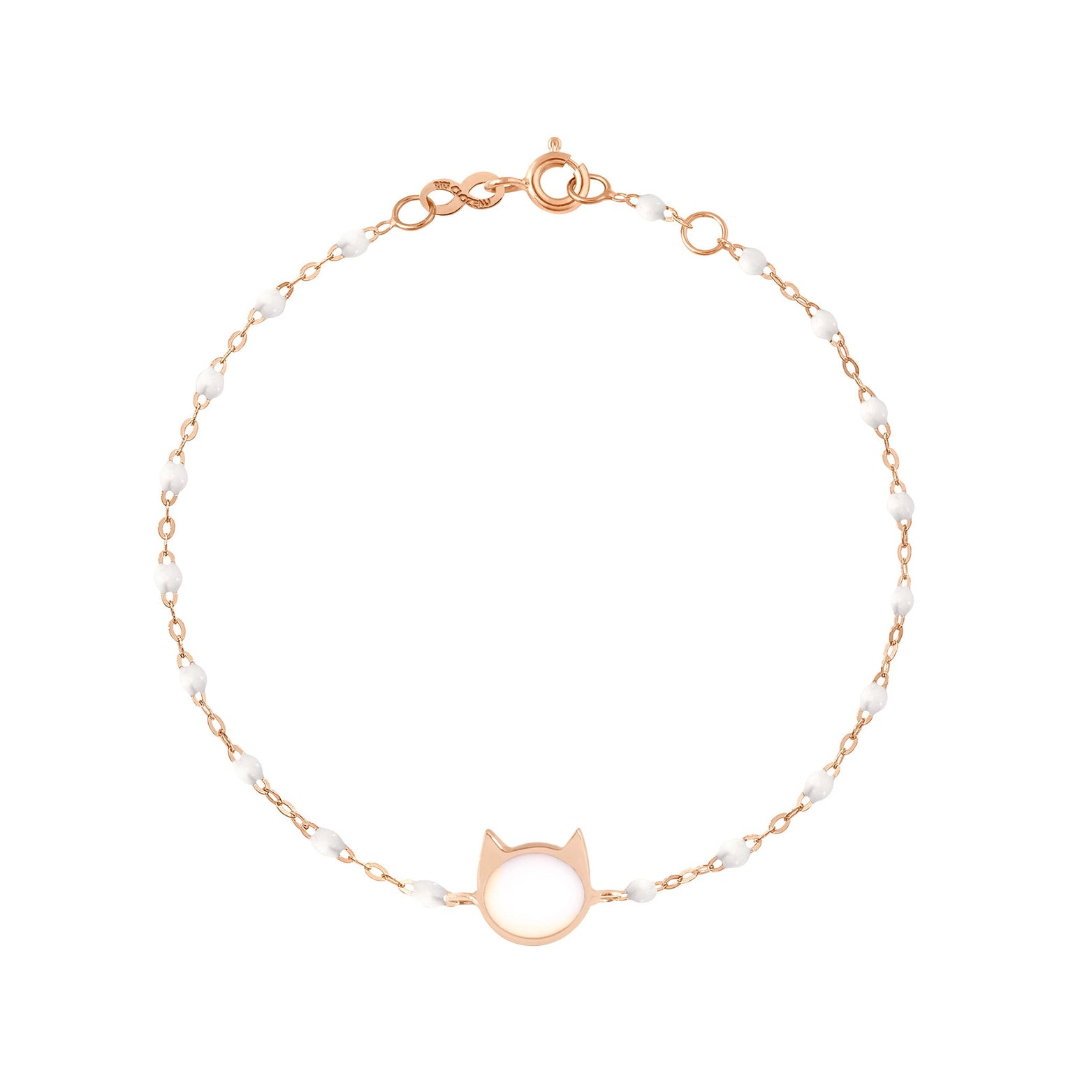 Gigi Clozeau - Bracelet blanc Chat or rose, 17 cm