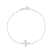 Gigi Clozeau - Bracelet blanc croix vintage diamants, or blanc, 17 cm