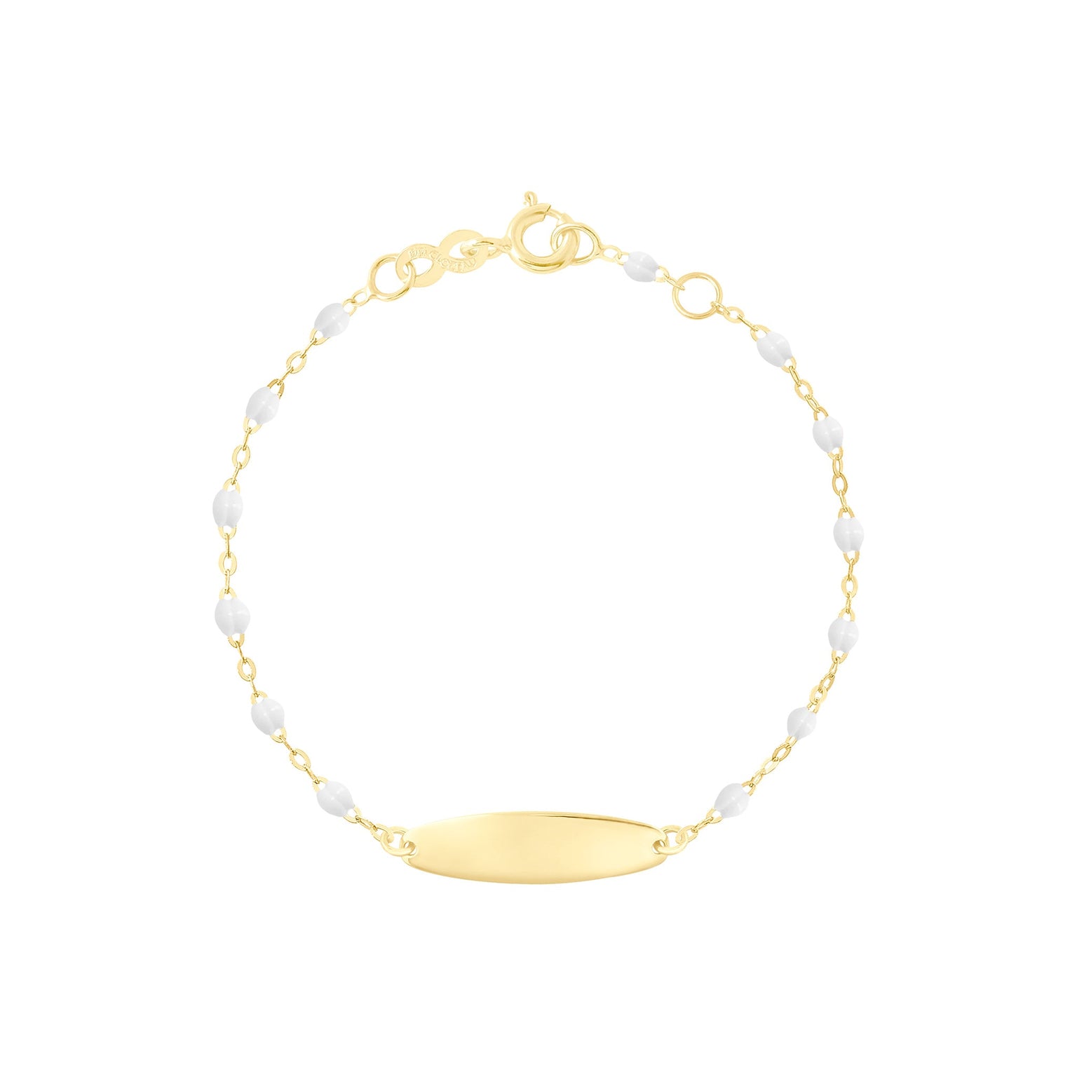 Gigi Clozeau - Bracelet blanc Little Gigi, plaque ovale, or jaune, 13 cm