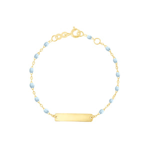 Gigi Clozeau - Bracelet bleu layette Little Gigi, plaque rectangle, or jaune, 15 cm