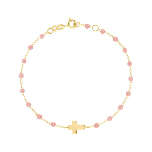 Gigi Clozeau - Bracelet blush Croix, or jaune, 17 cm