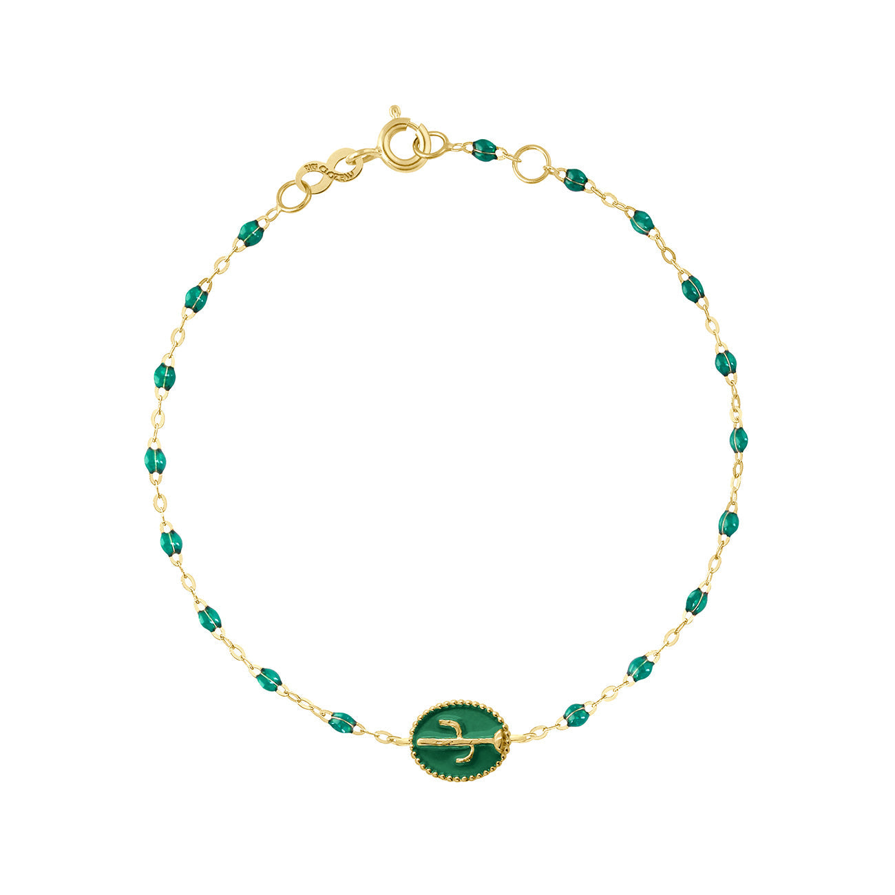Armband Cactus, smaragdgrünes Kunstharz, Gelbgold – Gigi Clozeau