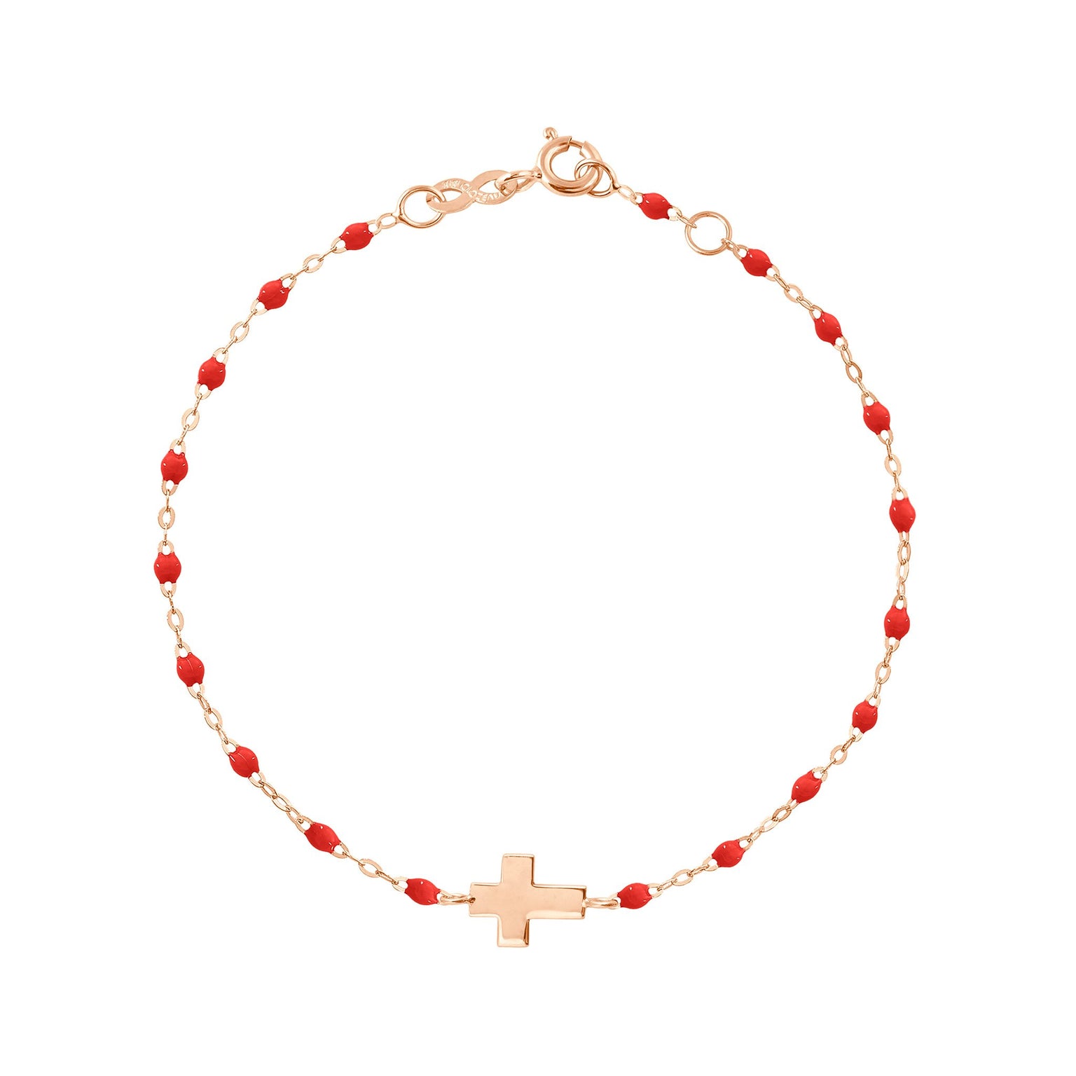 Gigi Clozeau - Bracelet coquelicot Croix, or rose, 17cm
