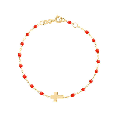 Gigi Clozeau - Bracelet corail Croix, or jaune, 17cm