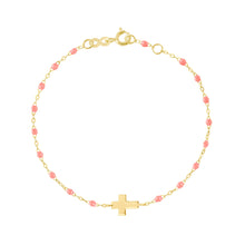 Gigi Clozeau - Bracelet enfant fuchsia Croix, or jaune, 15 cm