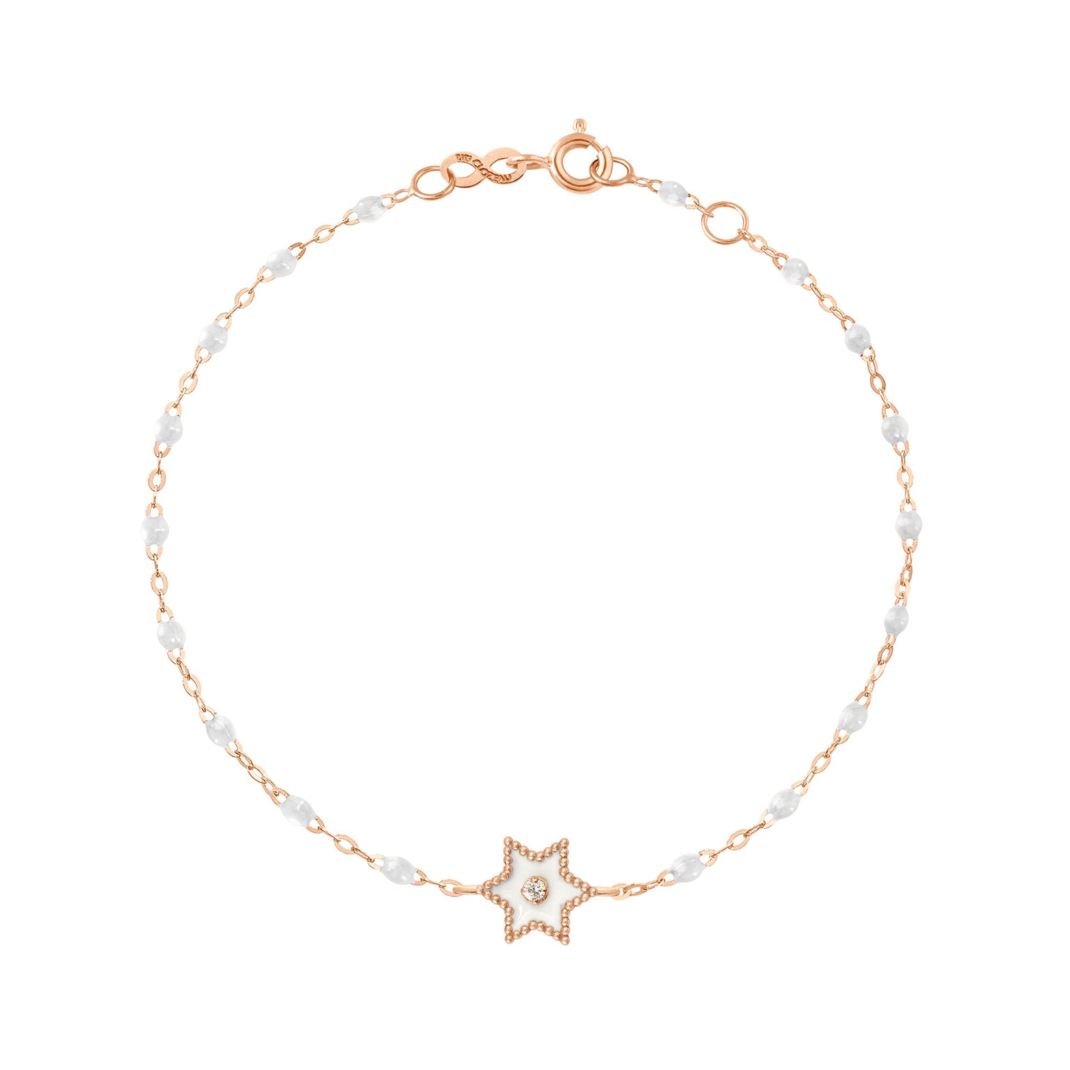 Gigi Clozeau - Bracelet Etoile Star résine blanche, diamant, or rose, 17 cm
