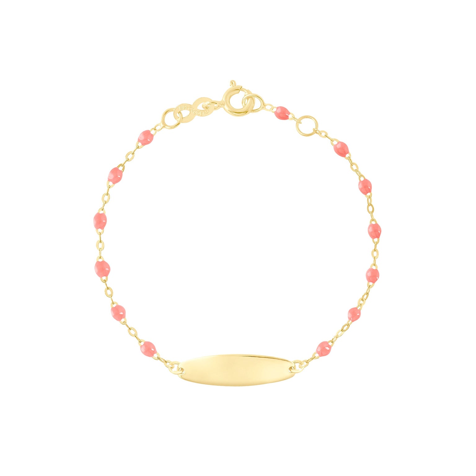 Gigi Clozeau - Bracelet fuchsia Little Gigi, plaque ovale, or jaune, 15 cm