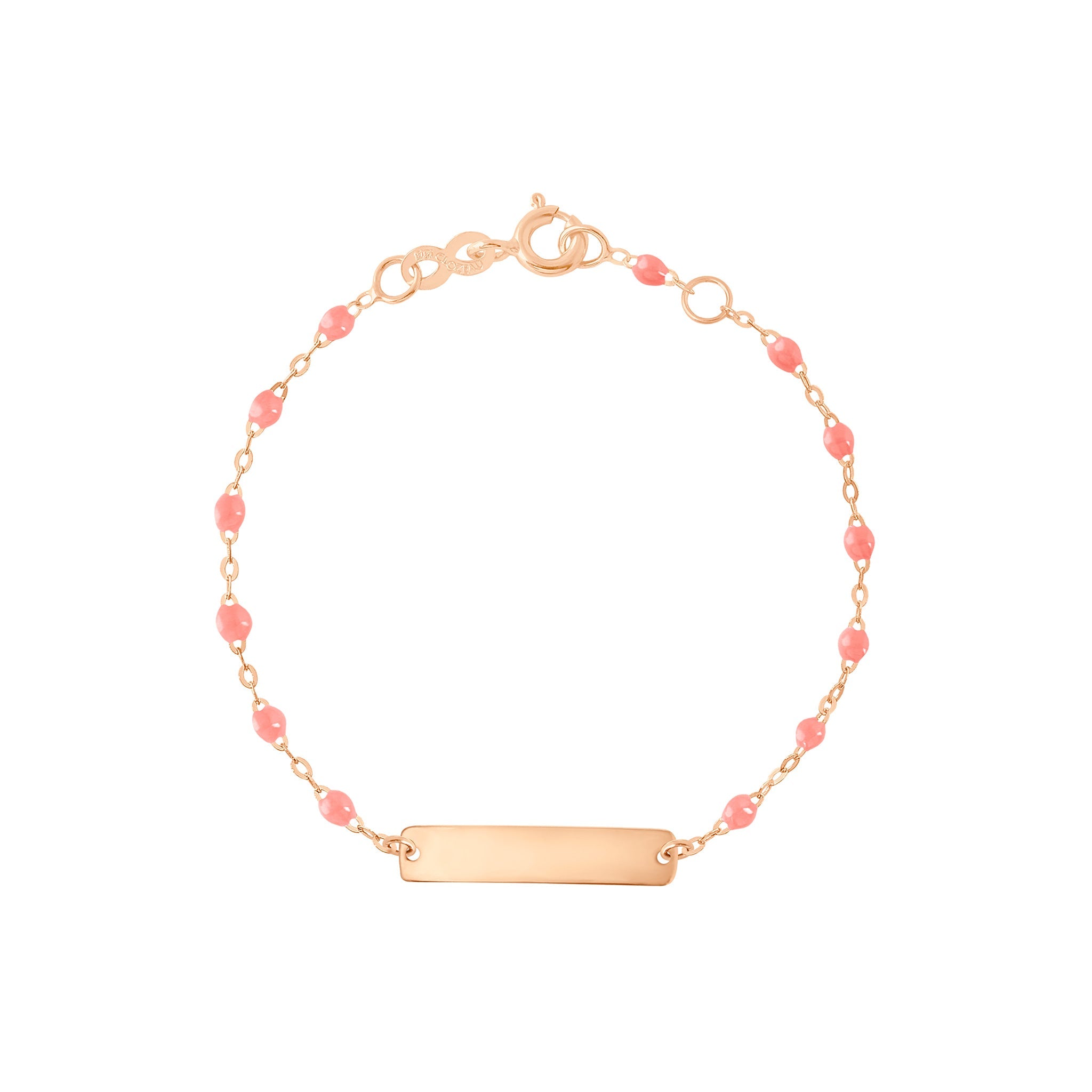 Gigi Clozeau - Bracelet fuchsia Little Gigi, plaque rectangle, or rose, 13 cm