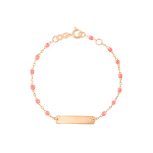 Gigi Clozeau - Bracelet fuchsia Little Gigi, plaque rectangle, or rose, 13 cm
