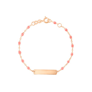 Gigi Clozeau - Bracelet fuchsia Little Gigi, plaque rectangle, or rose, 13 cm