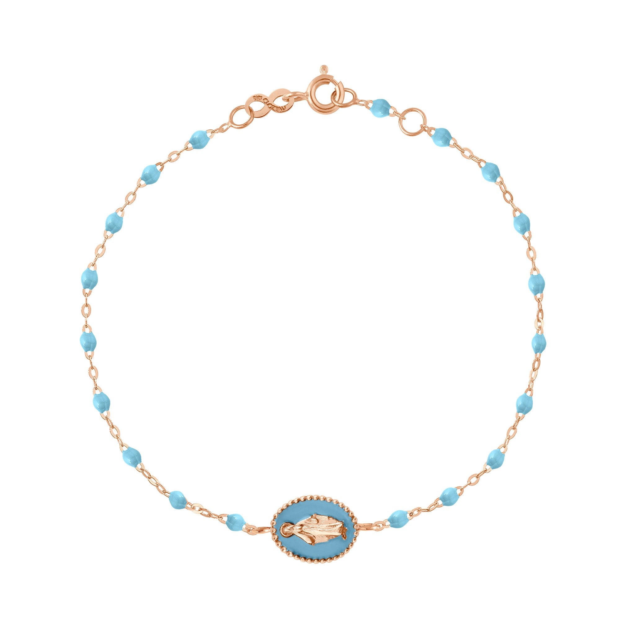 Gigi Clozeau - Bracelet Madone résine turquoise, or rose, 17 cm