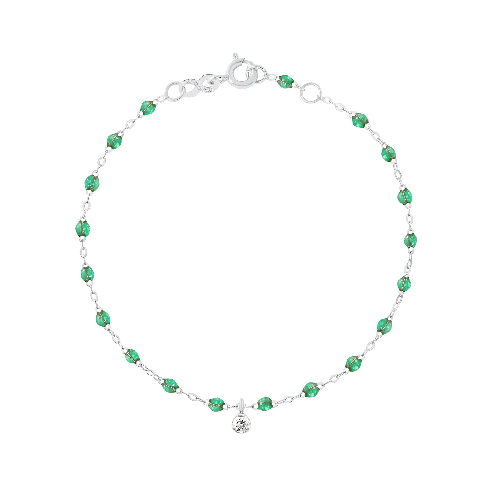 Gigi Clozeau - Bracelet menthe Gigi Suprême, or blanc, 1 diamant, 17 cm