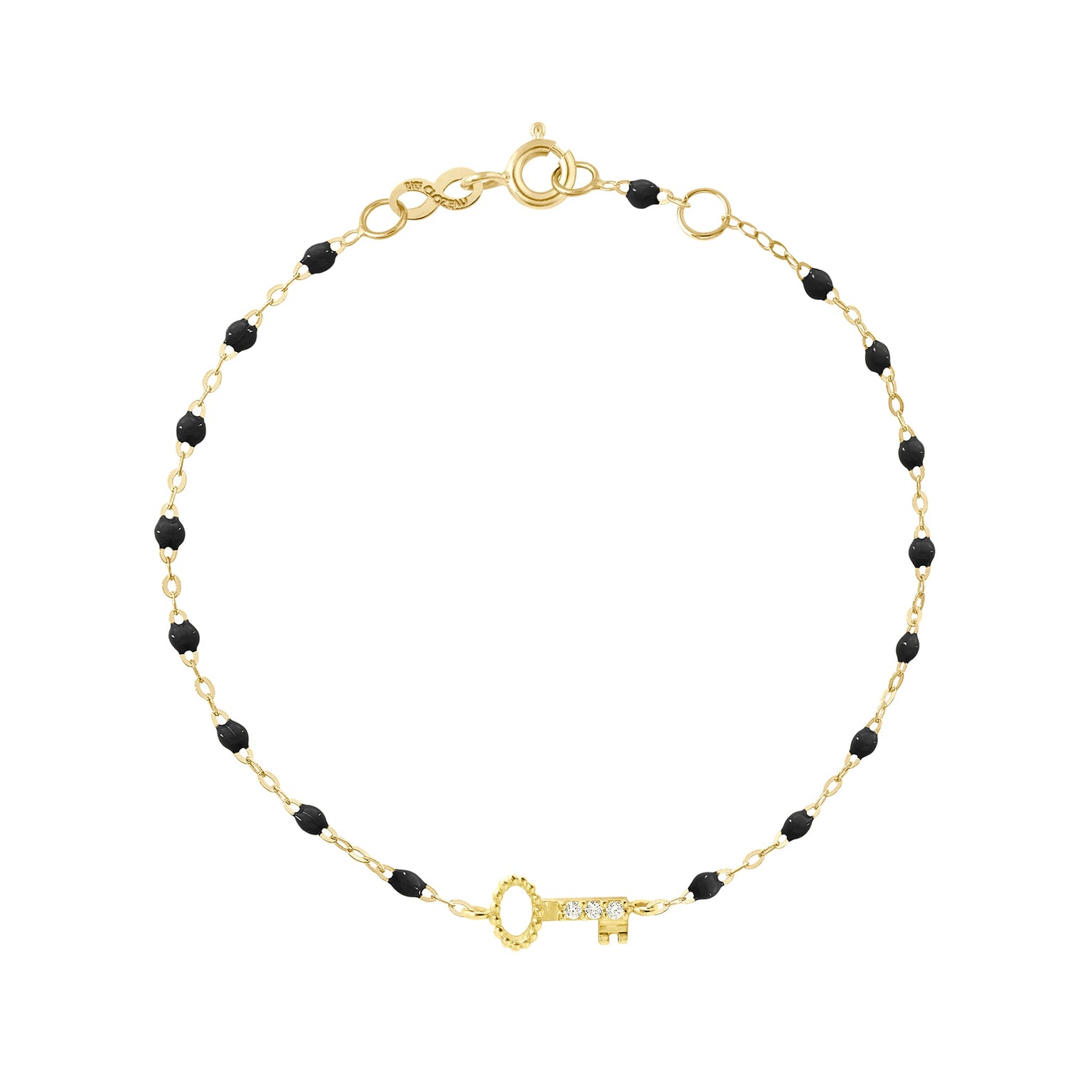 Gigi Clozeau - Bracelet noir Clé diamants, or jaune, 17 cm