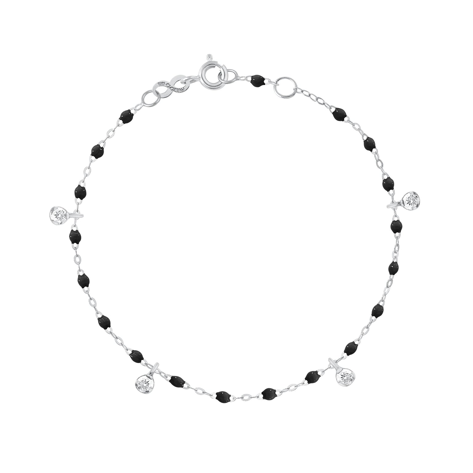 Gigi Clozeau - Bracelet noir Gigi Suprême, or blanc, 4 diamants, 17 cm