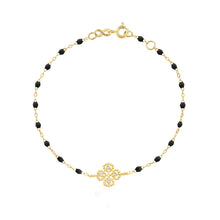 Gigi Clozeau - Bracelet noir Lucky Trèfle, diamants, or jaune, 17 cm