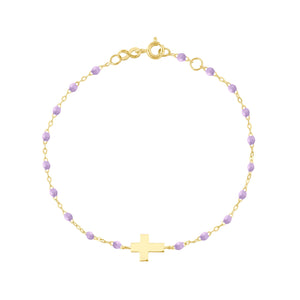 Gigi Clozeau - Bracelet parme Croix, or jaune, 17cm
