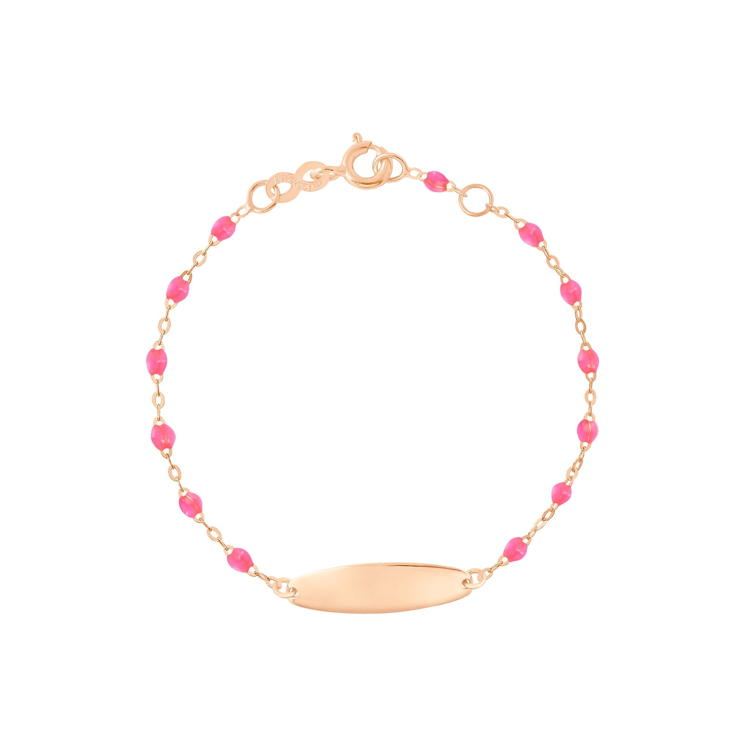 Gigi Clozeau - Bracelet rose fluo Little Gigi, plaque ovale, or rose, 15 cm