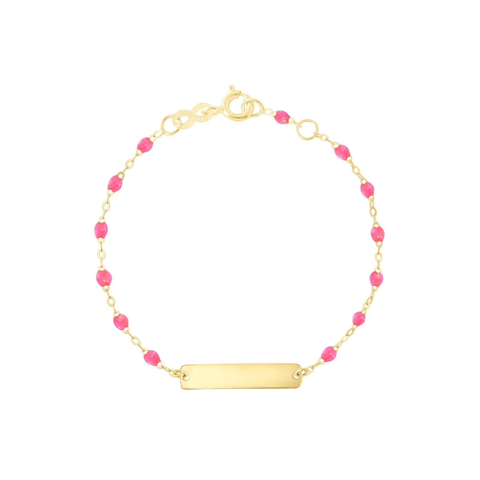 Gigi Clozeau - Bracelet rose fluo Little Gigi, plaque rectangle, or jaune, 15 cm