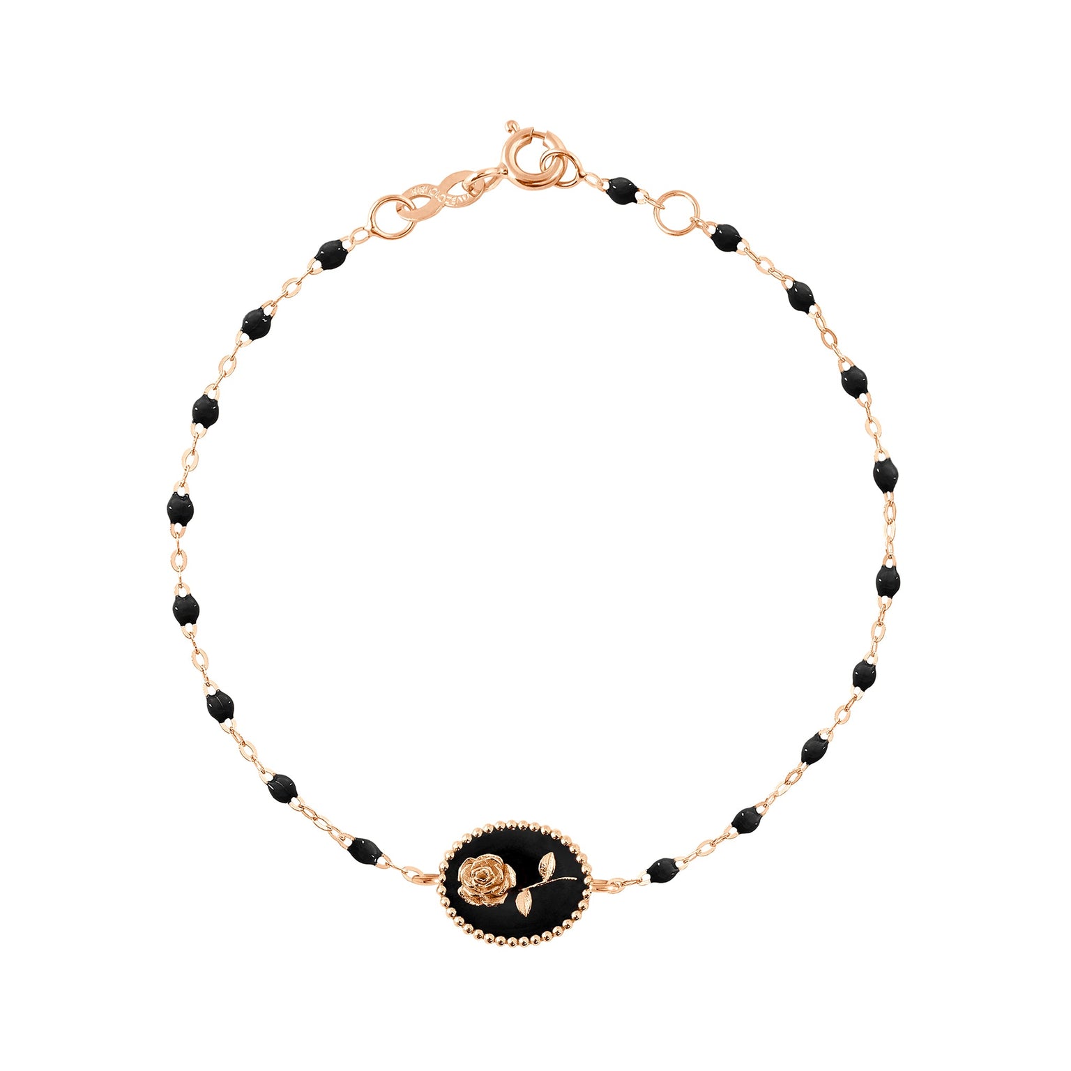 Gigi Clozeau - Bracelet Rose résine noire, or rose, 17 cm