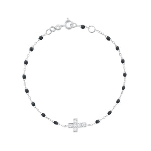 Gigi Clozeau - Bracelet sparkle Croix diamants, or blanc, 17 cm