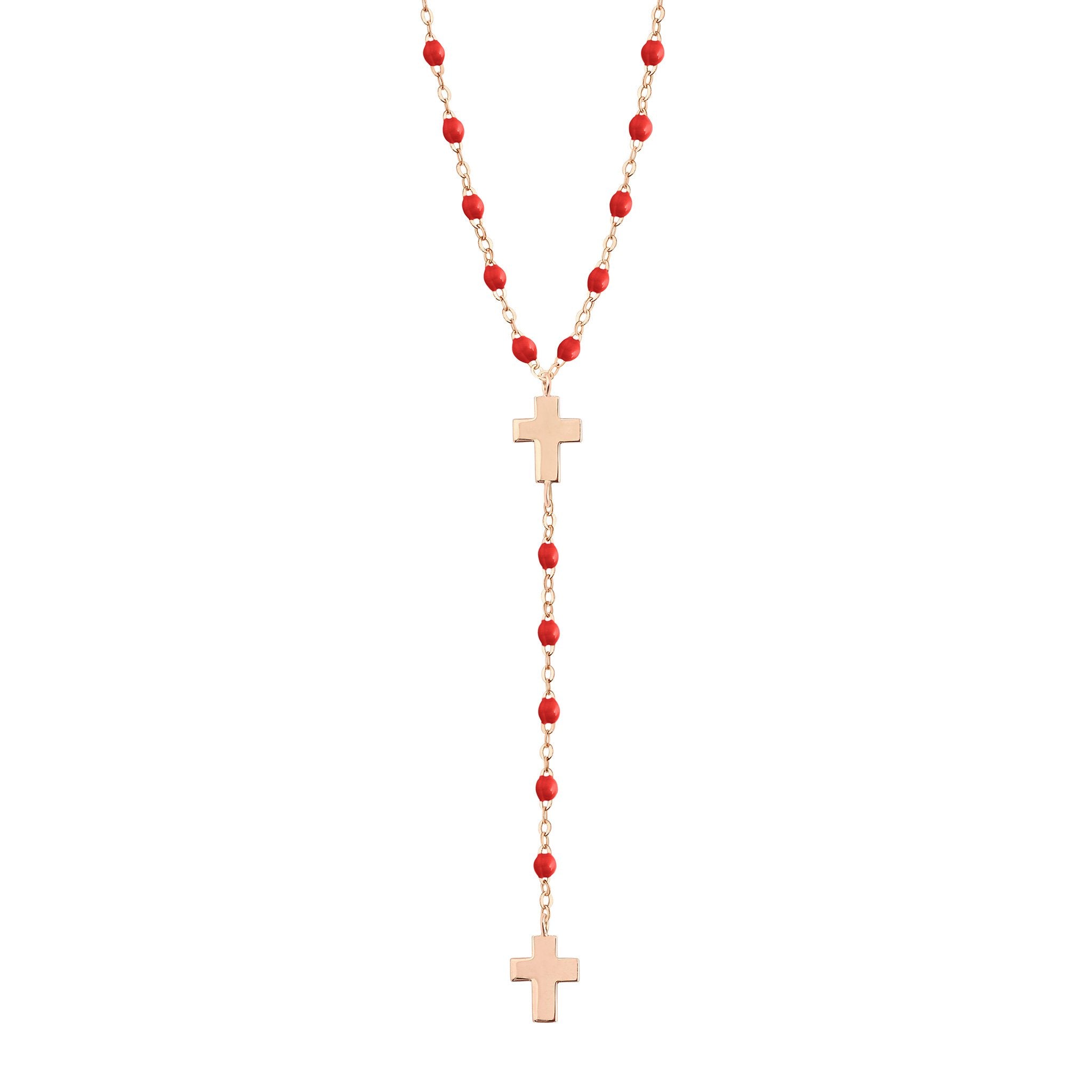 Gigi Clozeau - Chapelet coquelicot Croix, or rose, 42 cm